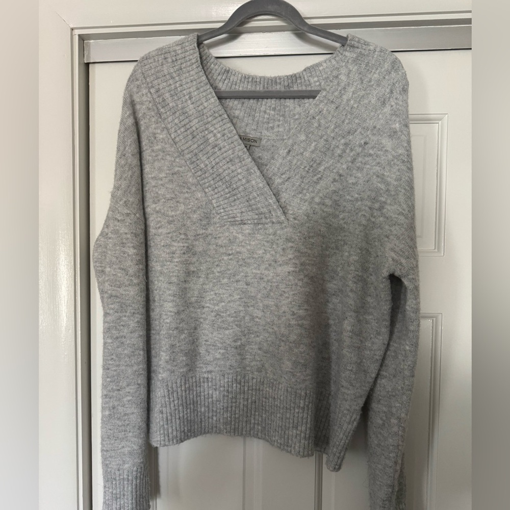 Jamison Gray V-Neck Sweater with Ribbed Texture